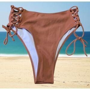 Zaful Lace Up Side Tie Ribbed Bikinink Bottoms Terra Cotta  Size 8